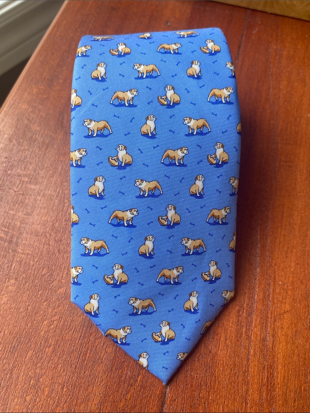 Bird Dog Bay Bulldog Dog Silk Tie Blue Novelty Animal Print Men’s Necktie Office